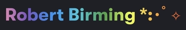 Colorful gradient title with decorative sparkles and dots.